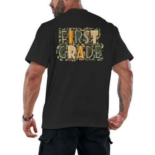 First 1St Grade Camo Camouflage Boy Teacher Back To School Men's Back Print T-Shirt - teacherstshirts.com