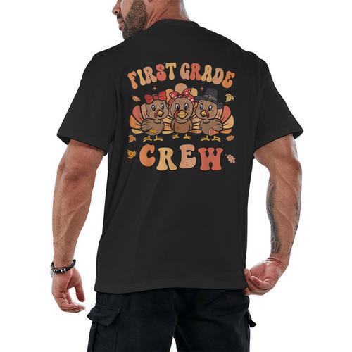 First Grade Crew Thanksgiving Fall Teacher 1st Grade Team Men's Back Print T-Shirt - teacherstshirts.com