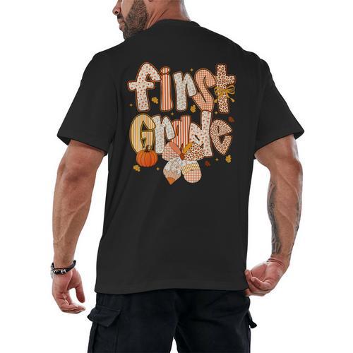 First Grade Fall Floral Coquette Bow Teachers Students Men's Back Print T-Shirt - teacherstshirts.com UK