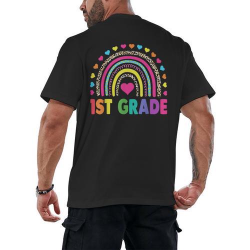 First Grade Rainbow Girls Boys Teacher Team 1st Grade Squad Men's Back Print T-Shirt - teacherstshirts.com