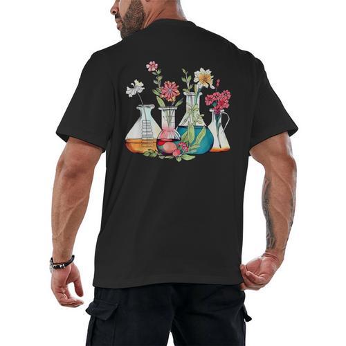 Floral Beakers Chemistry Lab Teacher Men's Back Print T-Shirt - teacherstshirts.com UK