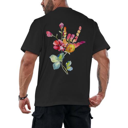 Flower American Sign Language ASL Teacher Teaching Deaf Men's Back Print T-Shirt - teacherstshirts.com UK
