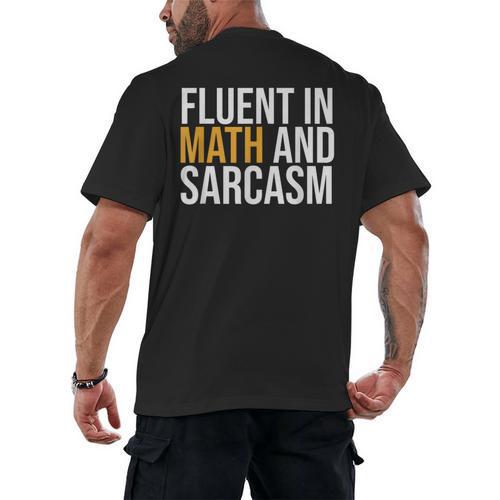 Fluent In Math And Sarcasm Teacher Men's Back Print T-Shirt - teacherstshirts.com