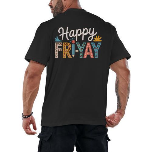 Fri-Yay Teacher Fry Yay Friday Weekend Happy Fri-Yay Men's Back Print T-Shirt - teacherstshirts.com CA
