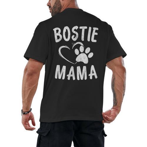 Fun Bostie Mama Dog Lover Apparel Boston Terrier Mom Men's Back Print T-Shirt - Bostonterriersmerch.com