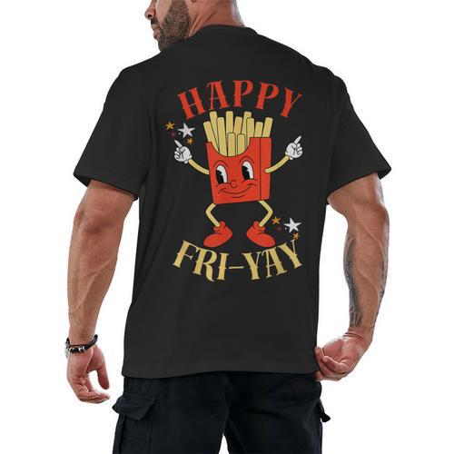 Fun Teacher Happy Fri Yay French Fries Friday Lovers Men's Back Print T-Shirt - teacherstshirts.com AU