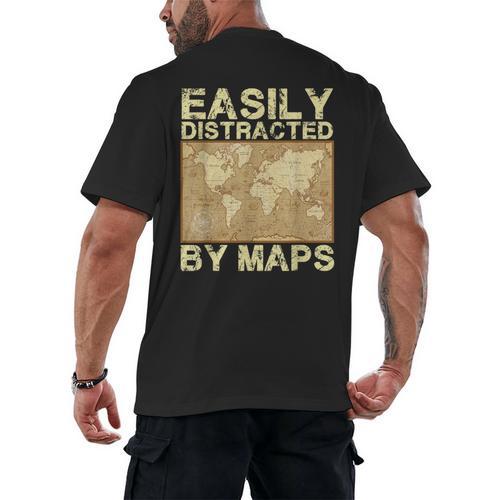 Geography Teacher Easily Distracted By Maps Men's Back Print T-Shirt - teacherstshirts.com