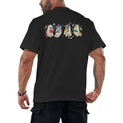 Ghost Book Reading Books Lover Teacher Happy Halloween Men's Back Print T-Shirt - teacherstshirts.com DE
