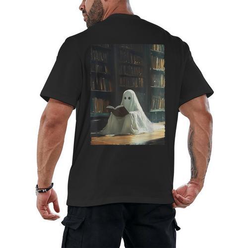 Ghost Library Halloween Book Reading Books Lover Teacher Men's Back Print T-Shirt - teacherstshirts.com AU