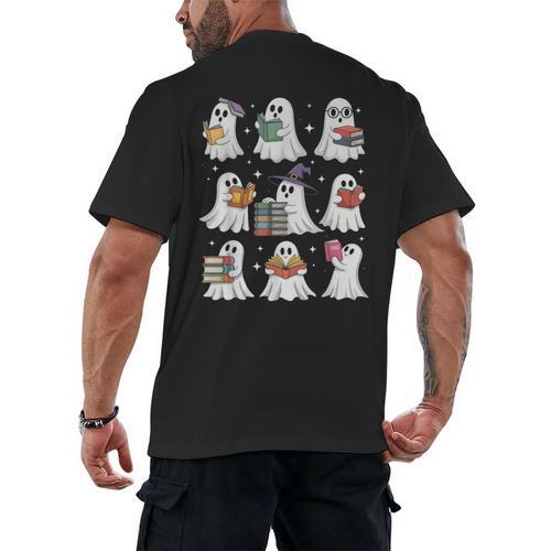 Ghost Reading Teacher Halloween Costume Librarian Book Lover Men's Back Print T-Shirt - teacherstshirts.com AU