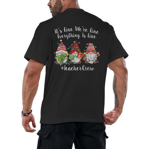 Gnome It's Fine I'm Fine Everything Is Fine Teacher Xmas Men's Back Print T-Shirt - teacherstshirts.com UK