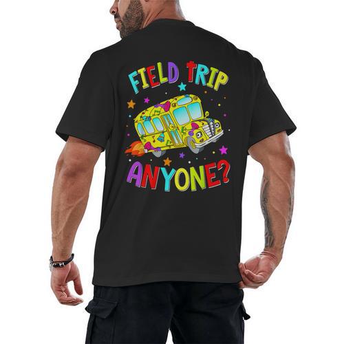 Groovy Field Trip Anyone Happy Field Day For Teachers Kids Men's Back Print T-Shirt - teacherstshirts.com
