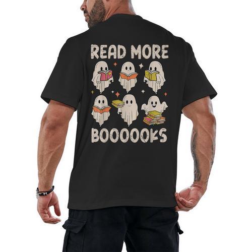 Groovy Halloween Ghost Read More Boooooks Librarian Teacher For Men Women Kids Men's Back Print T-Shirt - teacherstshirts.com AU