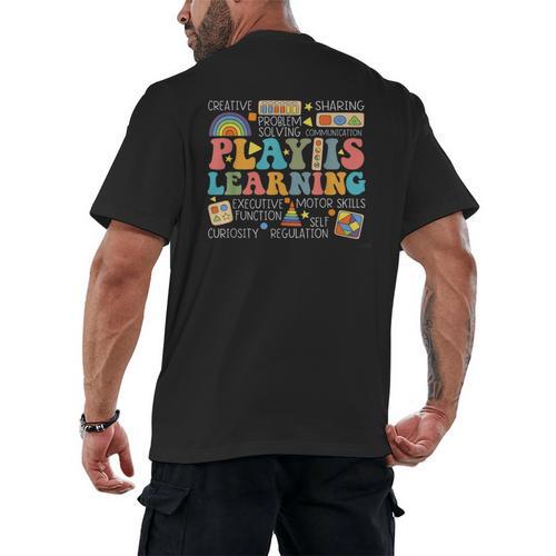 Groovy Play Is Learning Kindergarten Teacher Appreciation Men's Back Print T-Shirt - teacherstshirts.com UK