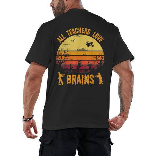 Halloween Costume Teacher Love Brains Zombie Men's Back Print T-Shirt - teacherstshirts.com UK