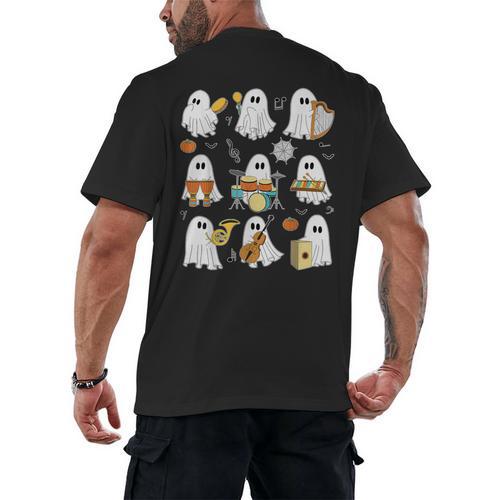 Halloween Ghost Music Teacher Playing Instruments Men's Back Print T-Shirt - teacherstshirts.com AU