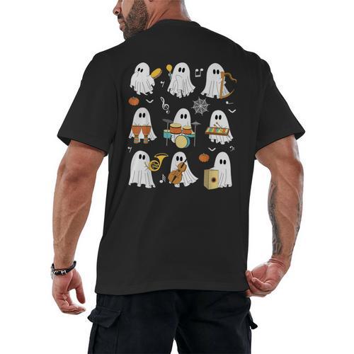Halloween Ghost Playing Musical Instruments Music Teacher Men's Back Print T-Shirt - teacherstshirts.com CA