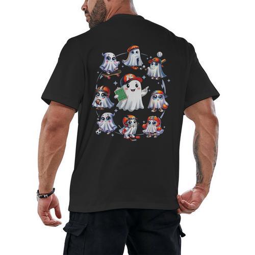 Halloween PE Teacher Ghost Playing Sports Physical Education Men's Back Print T-Shirt - teacherstshirts.com DE