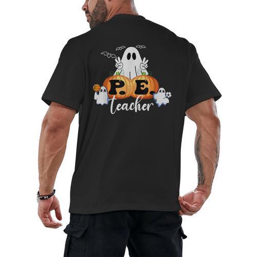 Halloween PE Teacher Ghosts Pumpkins Sports Lover Men's Back Print T-Shirt - teacherstshirts.com