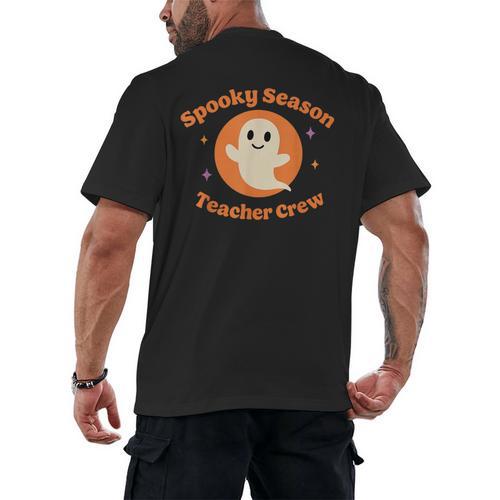 Halloween Teacher Crew Spooky Season Retro Ghost Men's Back Print T-Shirt - teacherstshirts.com CA