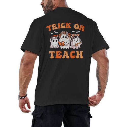 Halloween Teacher Ghosts Trick Or Teach Retro Costume Women Men's Back Print T-Shirt - teacherstshirts.com UK