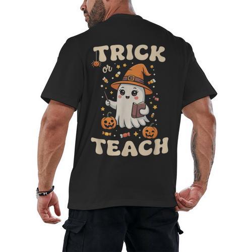 Halloween Teacher Shirts Women School Trick Or Teach Groovy Men's Back Print T-Shirt - teacherstshirts.com