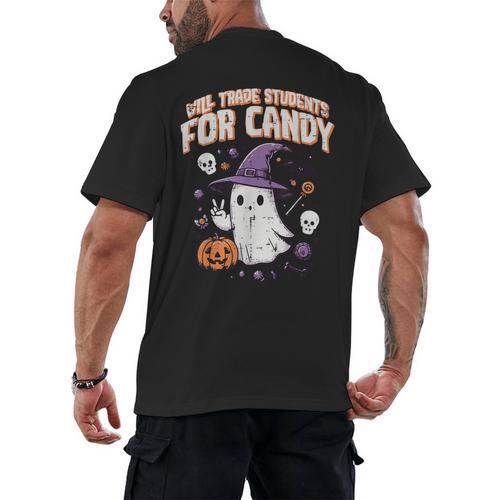 Halloween Teacher Trade Students For Candy Costume Women Men's Back Print T-Shirt - teacherstshirts.com
