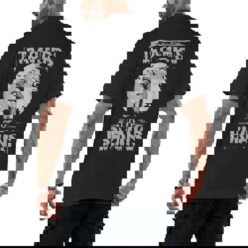 Halloween Teacher Tshirts Zombie Teachers Love Brains Men&#x27;s Back Print T-Shirt - teacherstshirts.com