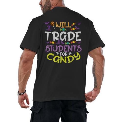 Halloween Teacher Will Trade Students For Candy Women Men Men's Back Print T-Shirt - teacherstshirts.com AU