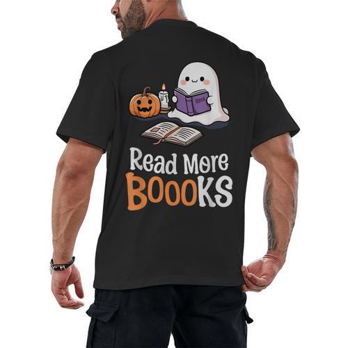 Halloween Teacher Women Cute Reading Ghost Read More Books Men's Back Print T-Shirt - teacherstshirts.com DE