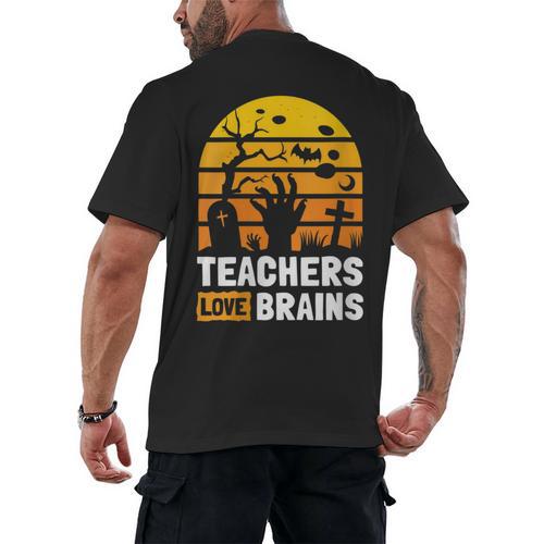 Halloween Teachers Science Math Teachers Love Brains Men's Back Print T-Shirt - teacherstshirts.com AU