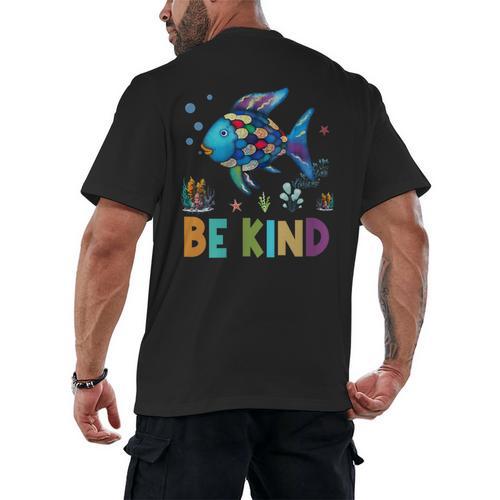 Happy First Day Of School Fish Rainbows Teacher Be Kind Men's Back Print T-Shirt - teacherstshirts.com
