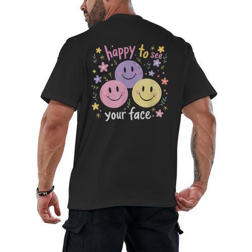 Happy To See Your Face Smile Face Teacher Back To School Men's Back Print T-Shirt - teacherstshirts.com AU