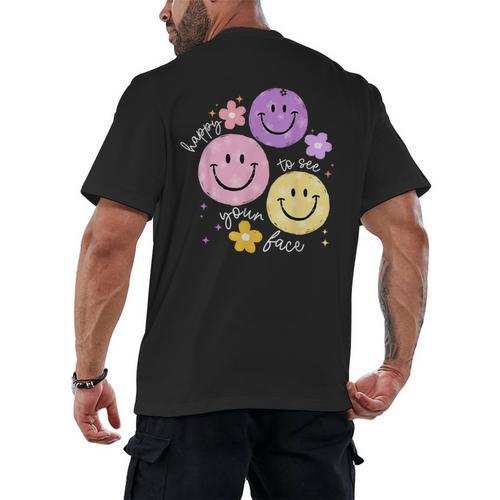 Happy To See Your Face Teacher Flower Back To School Men's Back Print T-Shirt - teacherstshirts.com AU