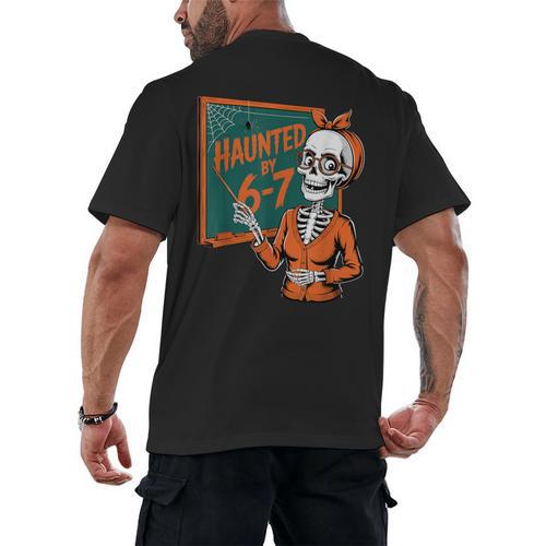 Haunted By 6-7 Six Seven 67 Math Teacher Halloween Skeleton Men's Back Print T-Shirt - teacherstshirts.com CA