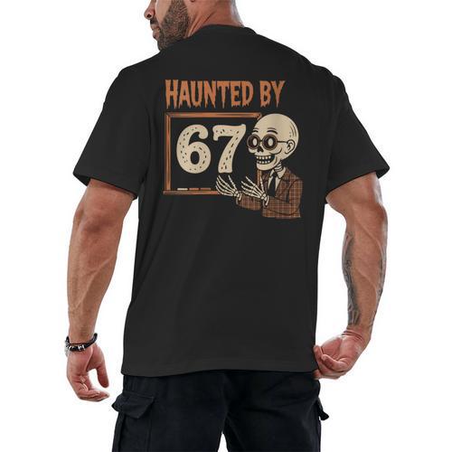 Haunted By 67 Halloween 67 Meme Six Seven Teacher Men's Back Print T-Shirt - teacherstshirts.com CA