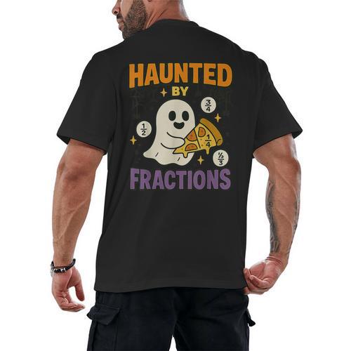 Haunted By Fractions Math Halloween Teacher Men's Back Print T-Shirt - teacherstshirts.com AU