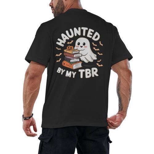 Haunted By My TBR Cute Ghost Book Reading Teacher Halloween Men's Back Print T-Shirt - teacherstshirts.com UK