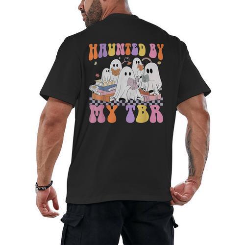 Haunted By My TBR Cute Ghosts Book Reading Teacher Halloween Men's Back Print T-Shirt - teacherstshirts.com UK