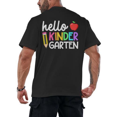 Hello Kindergarten Team Kinder Back To School Teacher Kids Men's Back Print T-Shirt - teacherstshirts.com AU