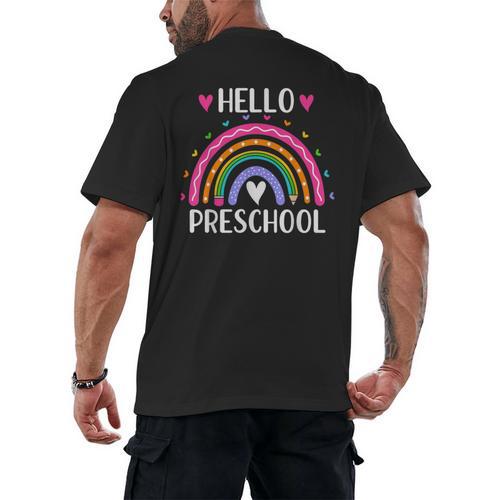 Hello Preschool Teacher Student Girls Rainbow Back To School Men's Back Print T-Shirt - teacherstshirts.com