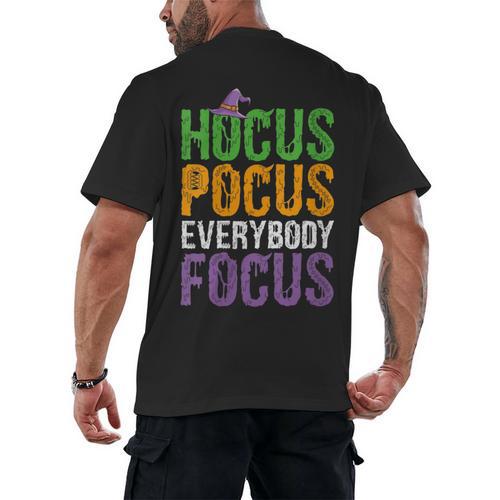 Hocus Pocus Everybody Focus Teacher Halloween Men's Back Print T-Shirt - teacherstshirts.com CA