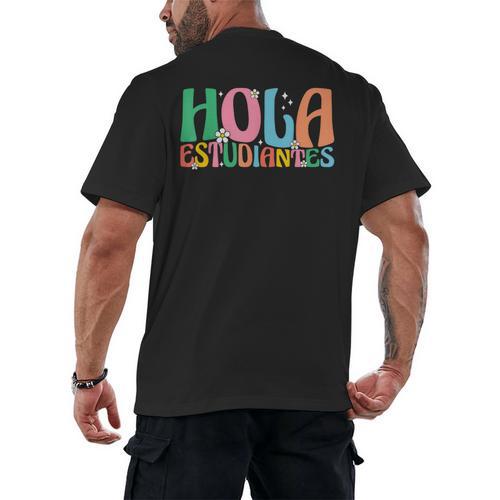 Hola Estudiantes Maestra Back To School Spanish Teacher Men's Back Print T-Shirt - teacherstshirts.com UK