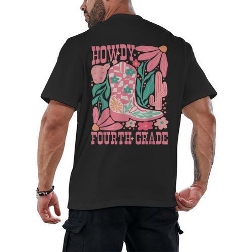 Howdy Fourth Grade Western 4th Grade Teacher Cowboy Cowgirl Men's Back Print T-Shirt - teacherstshirts.com UK