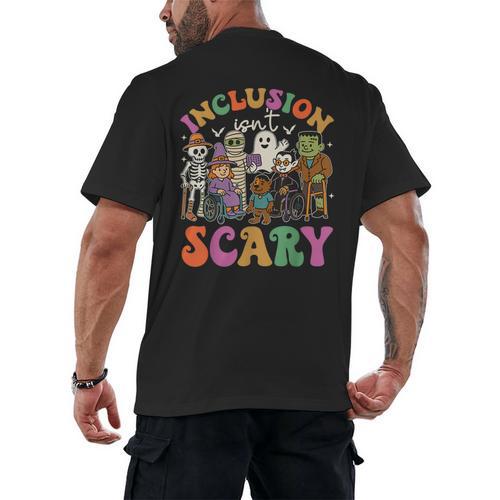 Inclusion Isnt Scary Halloween Skeleton Ghost Sped Teacher Men's Back Print T-Shirt - teacherstshirts.com AU