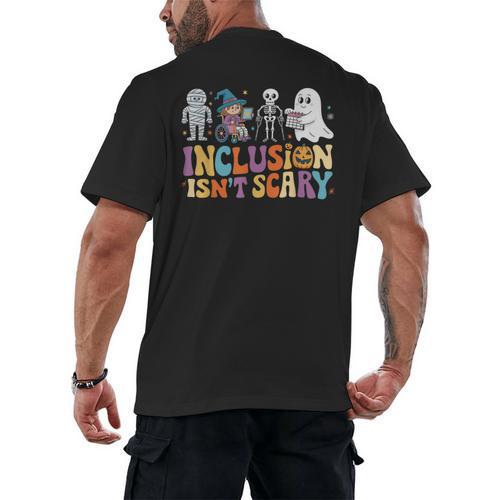 Inclusion Isn't Scary SLP Halloween Sped Teacher Men's Back Print T-Shirt - teacherstshirts.com AU