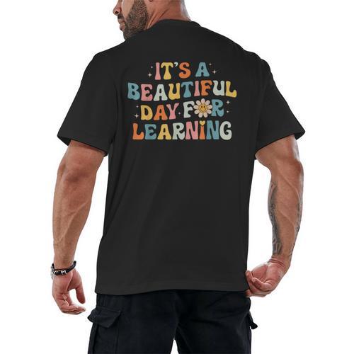 It's Beautiful Day For Learning Retro Teacher Women Men Men's Back Print T-Shirt - teacherstshirts.com AU