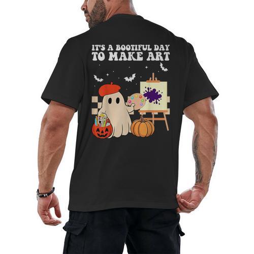 It's A Bootiful Day To Make Art Groovy Art Teacher Halloween Men's Back Print T-Shirt - teacherstshirts.com CA