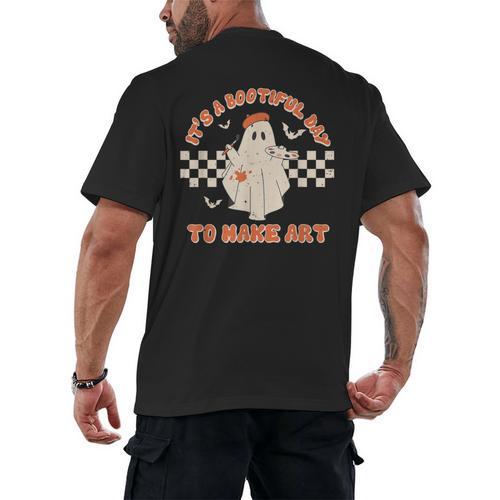 It's A Bootiful Day To Make Art Halloween Art Teacher Men's Back Print T-Shirt - teacherstshirts.com