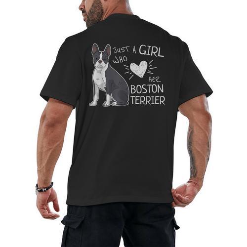 Just A Girl Who Loves Her Boston Terrier Puppy Love Men's Back Print T-Shirt - Bostonterriersmerch.com